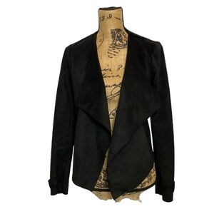 Black Open Front Faux Suede Blazer S